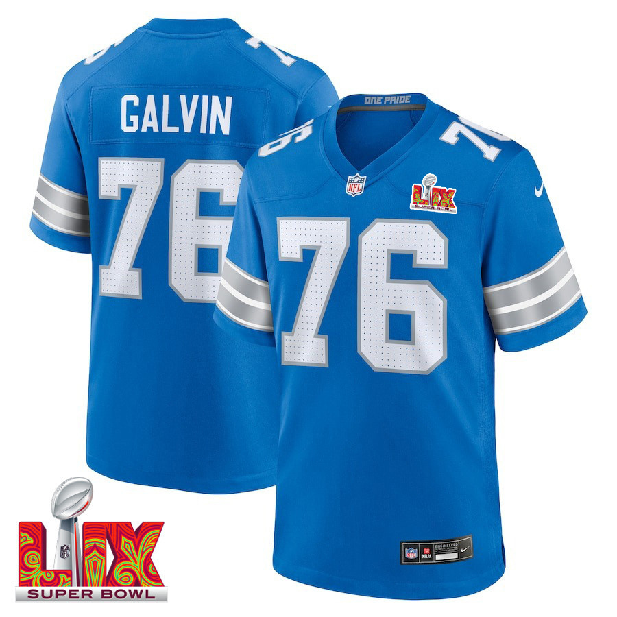 Connor Galvin #76 Detroit Lions Super Bowl LIX Game Jersey - Youth | Blue