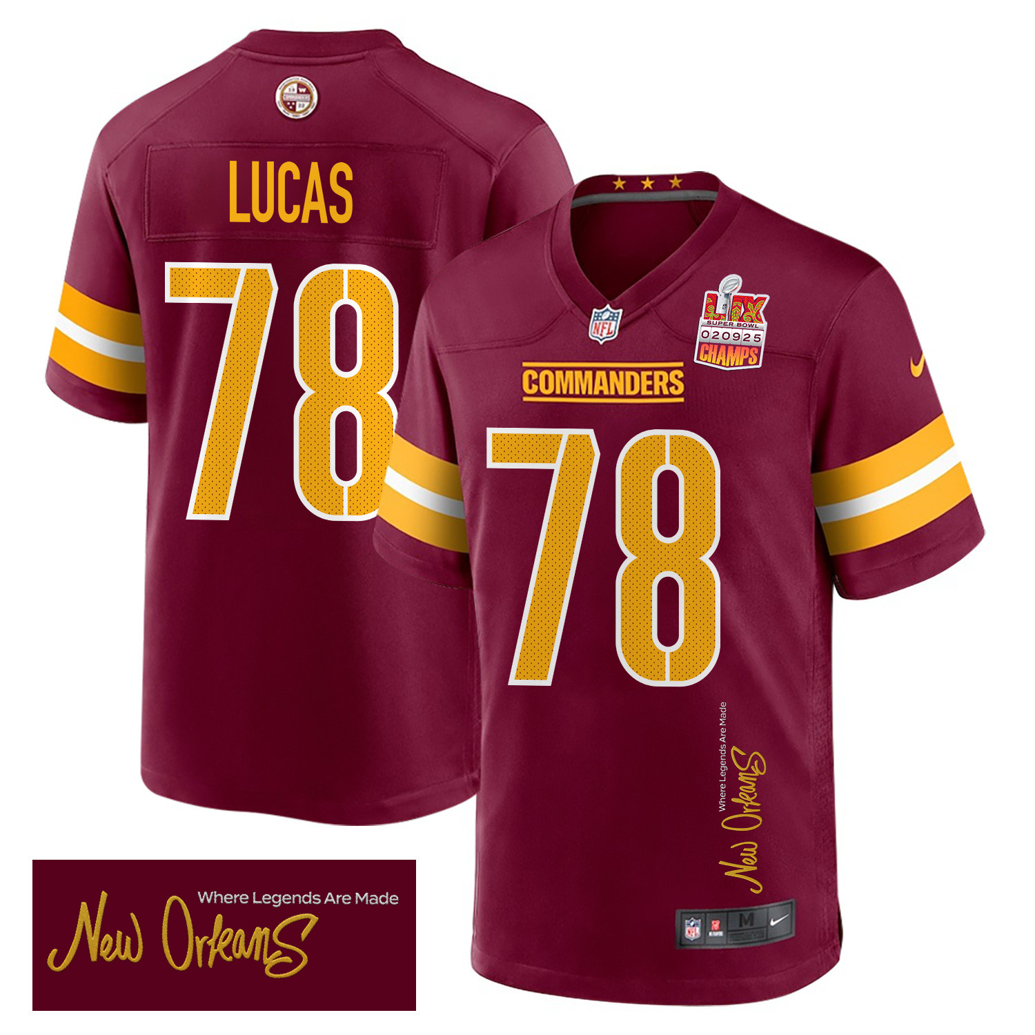 Cornelius Lucas #78 Washington Commanders Super Bowl LIX Champions Patch Legend Jersey - Men's | Burgundy