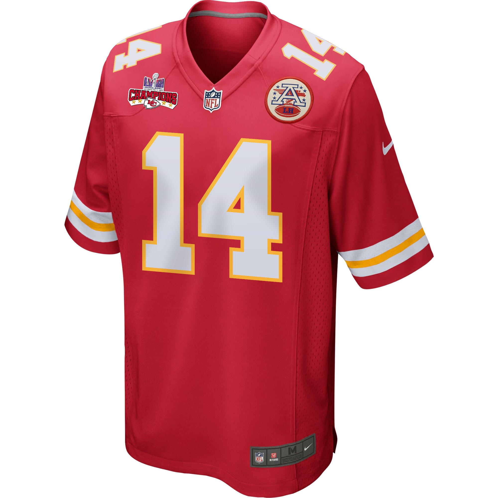 Alternative view of Cornell Powell #14 Kansas City Chiefs Super Bowl LVIII Champions 4 Stars Patch Game Jersey - Men's | Red
