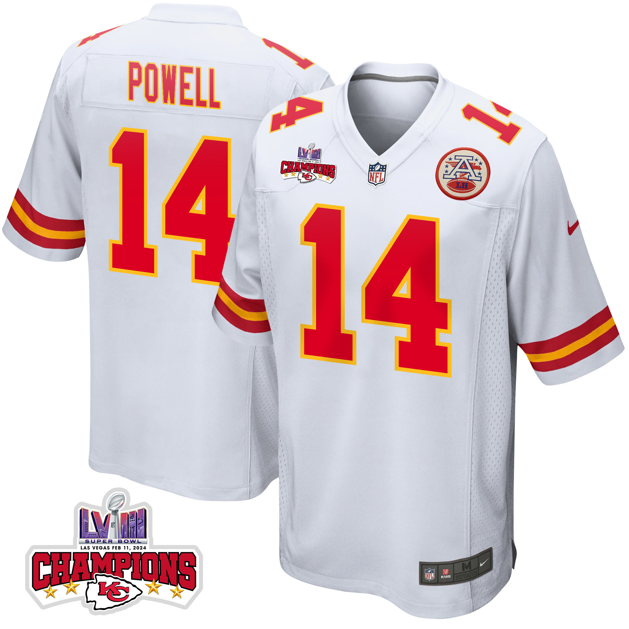 Cornell Powell #14 Kansas City Chiefs Super Bowl LVIII Champions 4 Stars Patch Game Jersey - Men's | White
