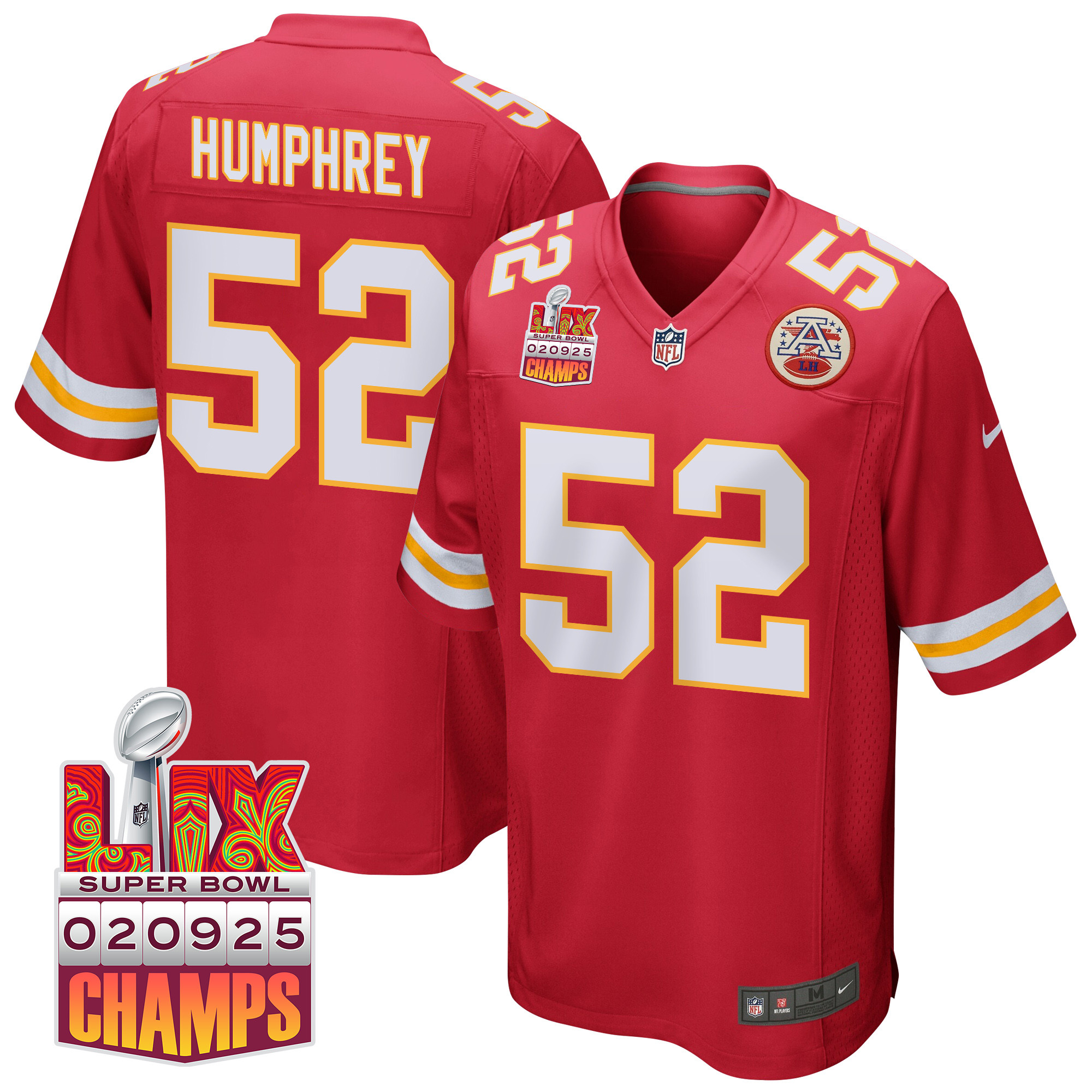 Creed Humphrey #52 Kansas City Chiefs Super Bowl LIX Champions Patch Game Jersey - Men's | Red