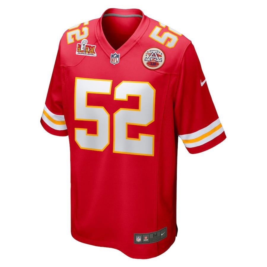Alternative view of Creed Humphrey #52 Kansas City Chiefs Super Bowl LIX Game Jersey - Men's | Red