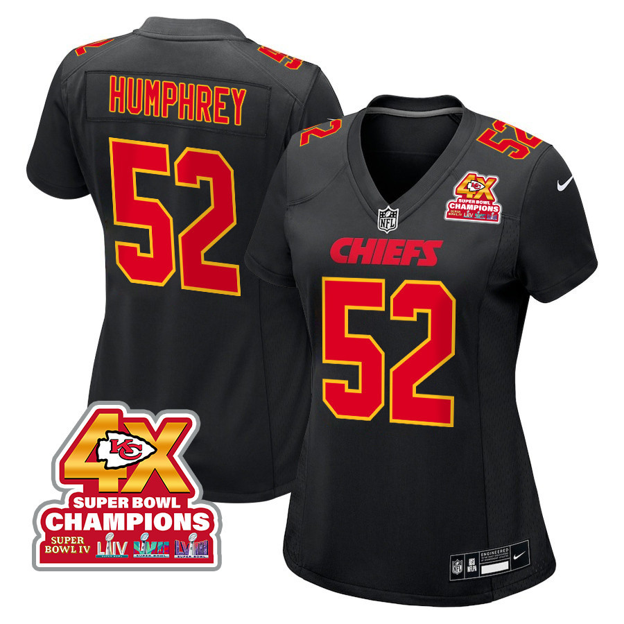 Creed Humphrey #52 Kansas City Chiefs Super Bowl LVIII Champions 4X Game Jersey - Women's | Carbon Black