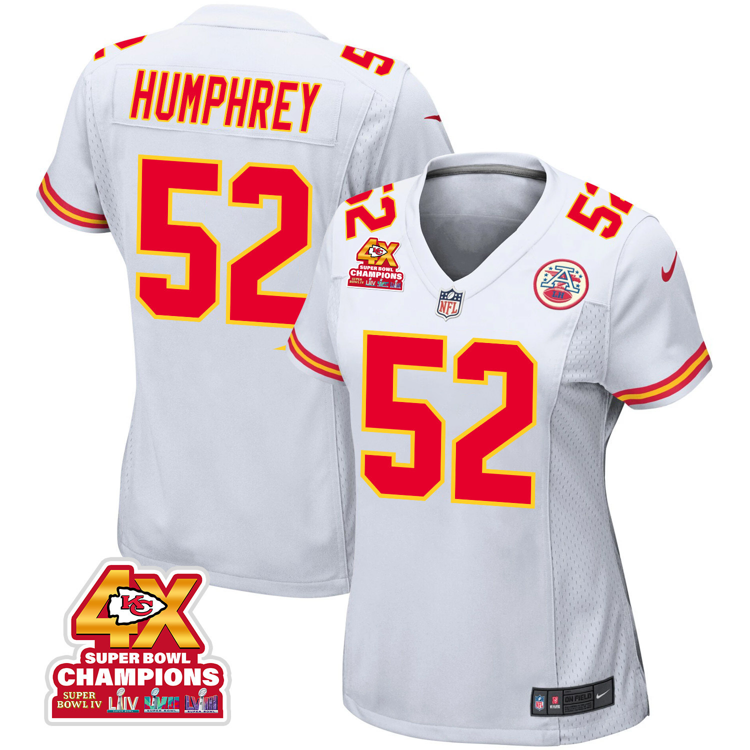Creed Humphrey #52 Kansas City Chiefs Super Bowl LVIII Champions 4X Game Jersey - Women's | White