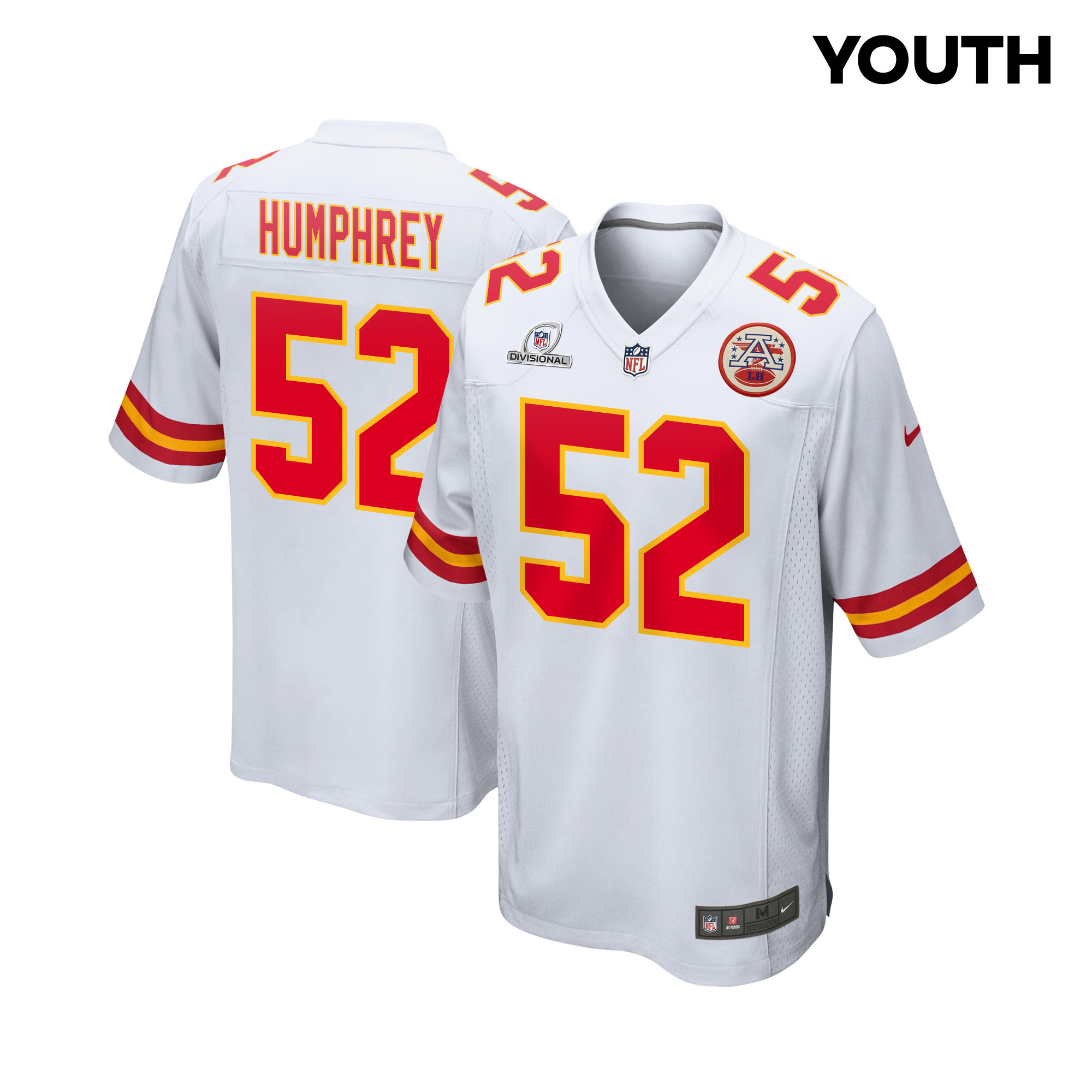 Creed Humphrey #52 Kansas City Chiefs Super Bowl LVIII Patch Game Jersey - Youth | White