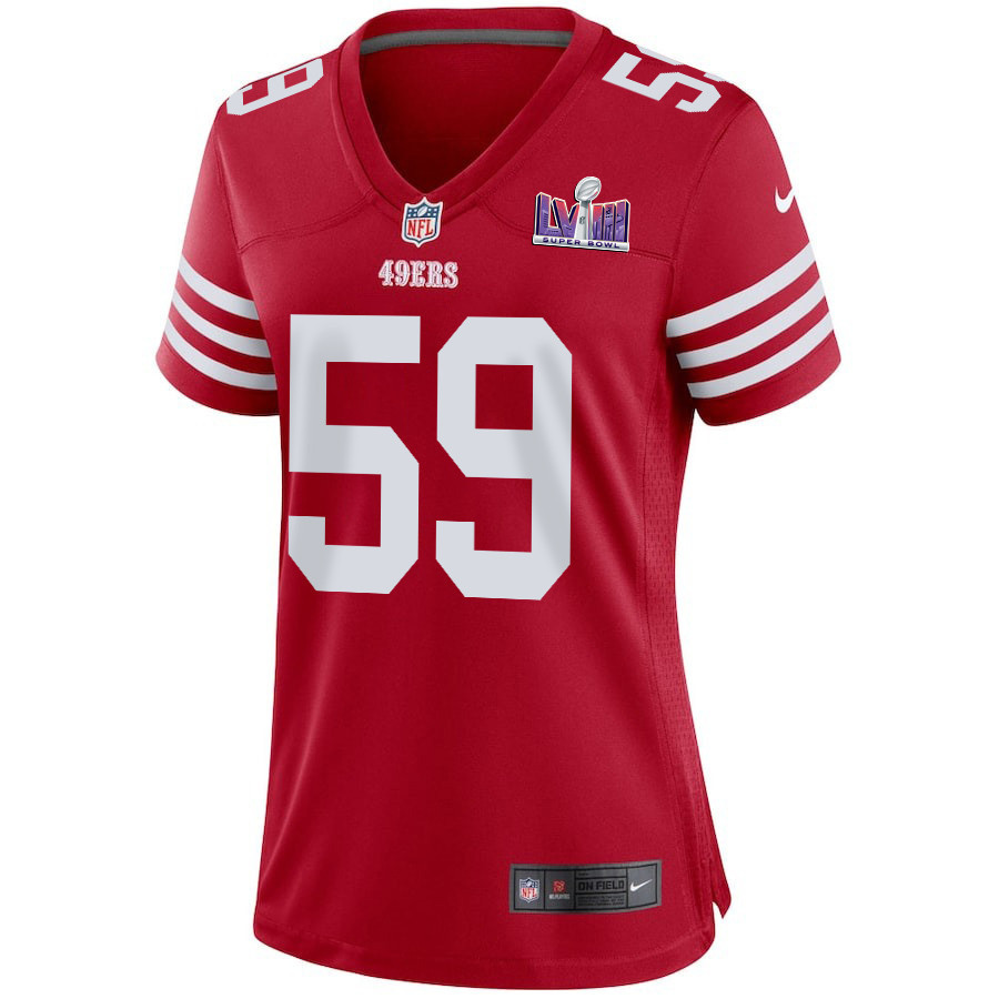 Alternative view of Curtis Robinson #59 San Francisco 49ers Super Bowl LVIII Patch Game Jersey - Women's | Scarlet