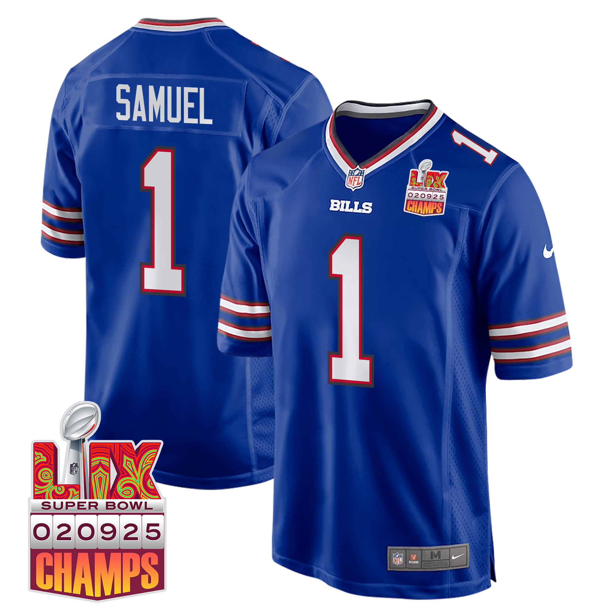 Curtis Samuel #1 Buffalo Bills Super Bowl LIX Champions Patch Game Jersey - Men's | Royal