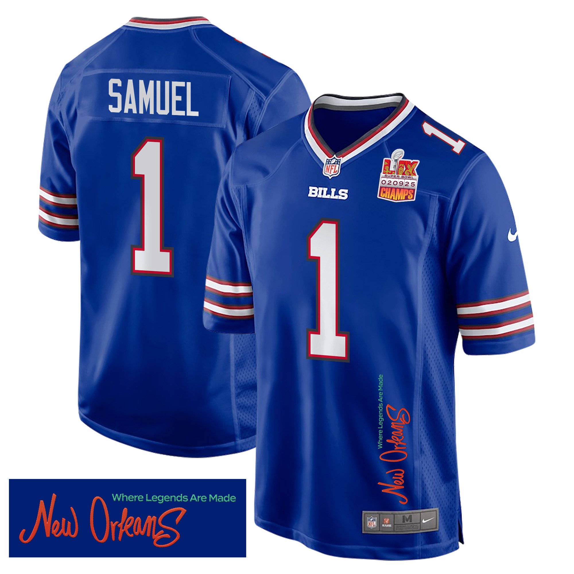 Curtis Samuel #1 Buffalo Bills Super Bowl LIX Champions Patch Legend Jersey - Men's | Royal