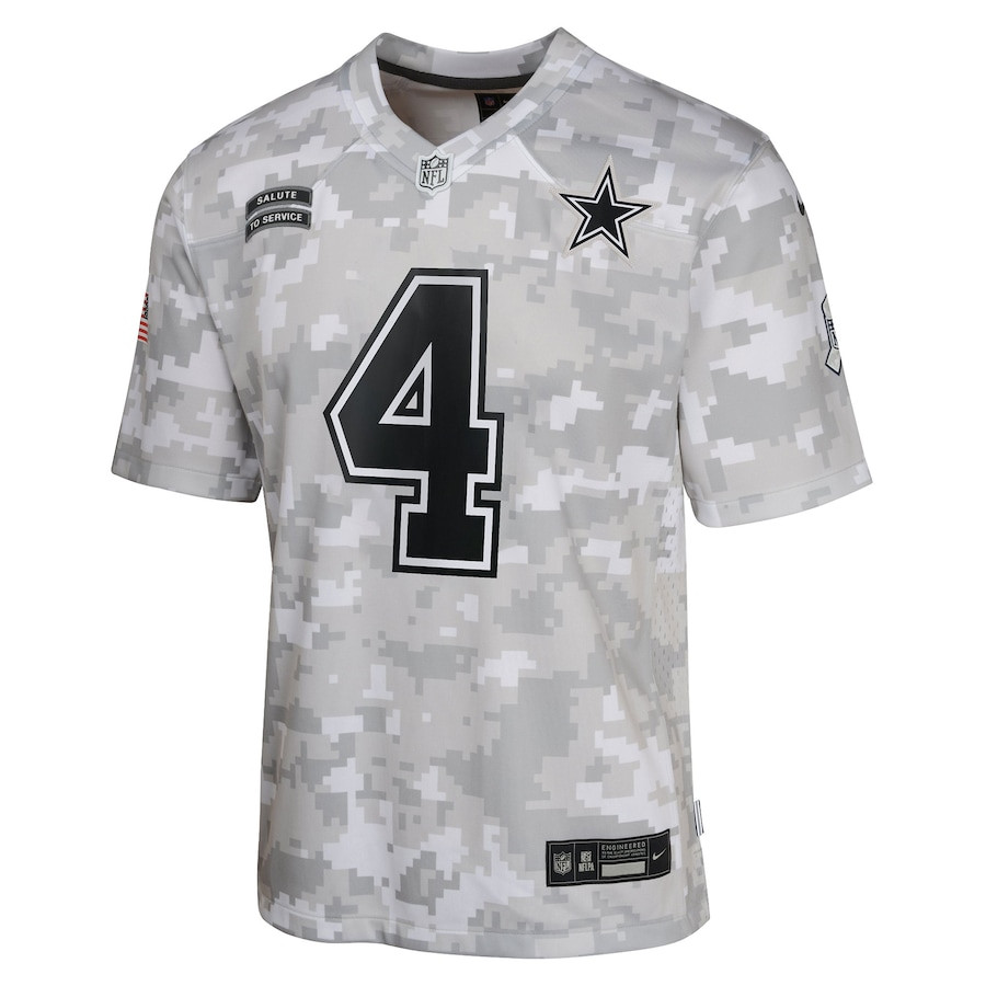 Alternative view of Dak Prescott #4 Dallas Cowboys Salute To Service Game Jersey - Youth | Arctic Camo