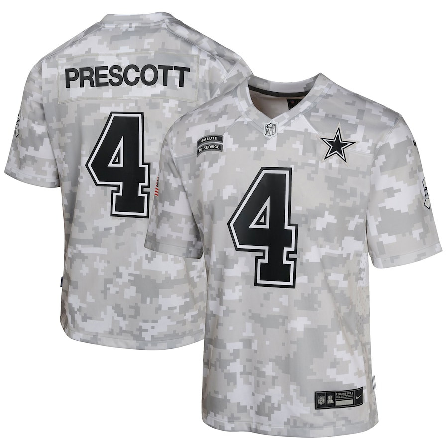 Dak Prescott #4 Dallas Cowboys Salute To Service Game Jersey - Youth | Arctic Camo