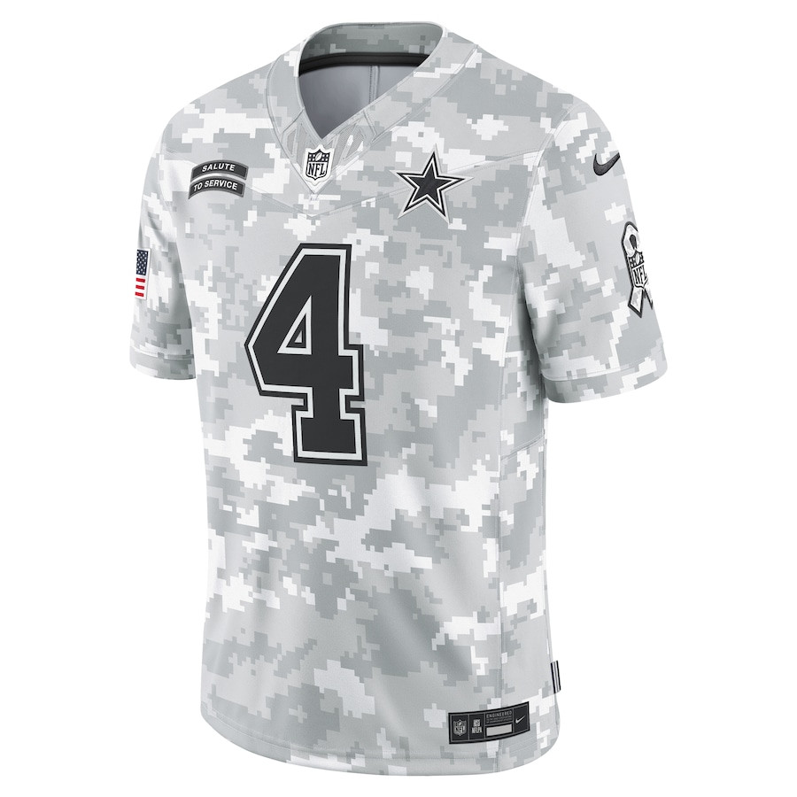 Alternative view of Dak Prescott #4 Dallas Cowboys Salute To Service Limited Jersey - Men's | Arctic Camo