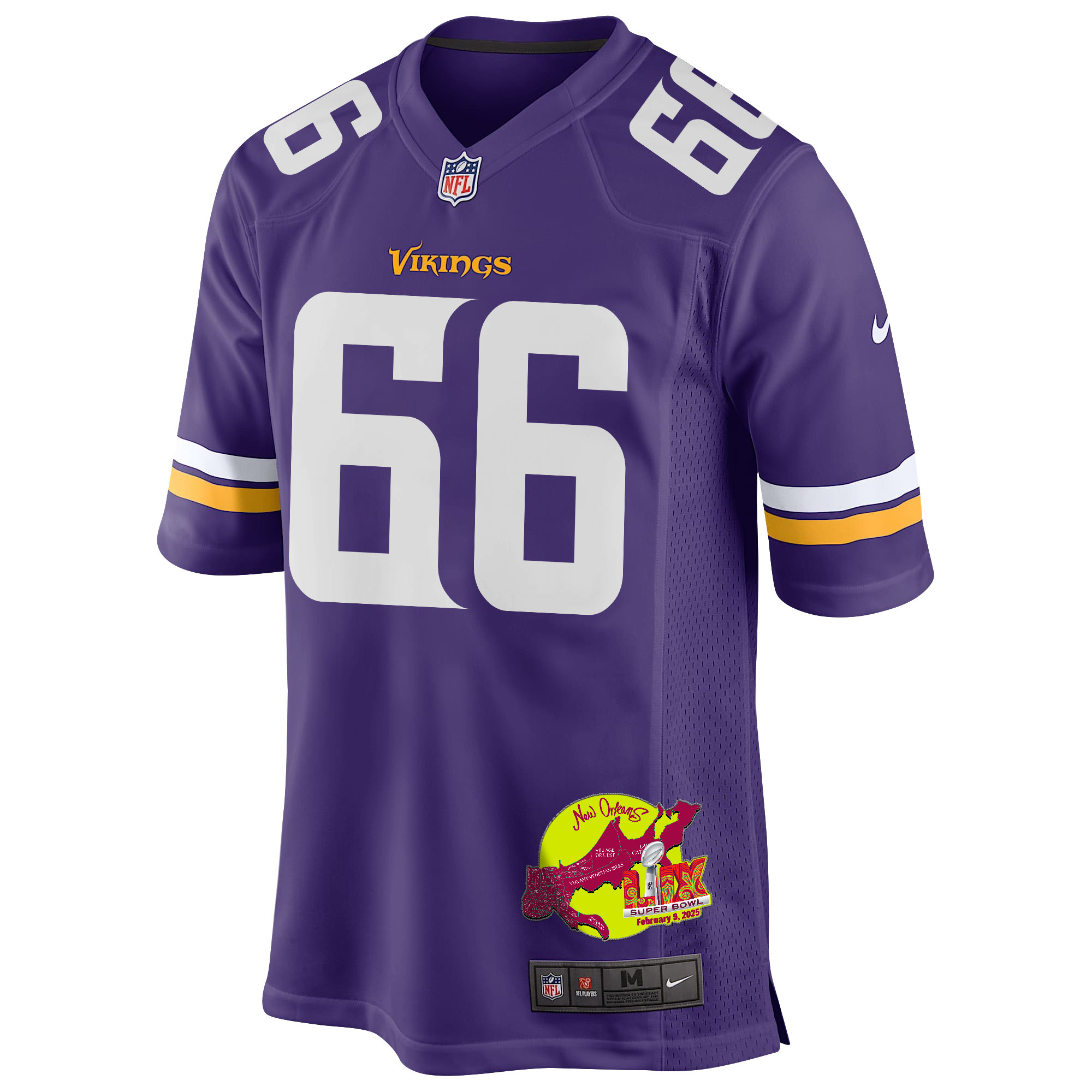 Dalton Risner #66 Minnesota Vikings Super Bowl LIX Game Jersey - Men's | Purple - Image 3
