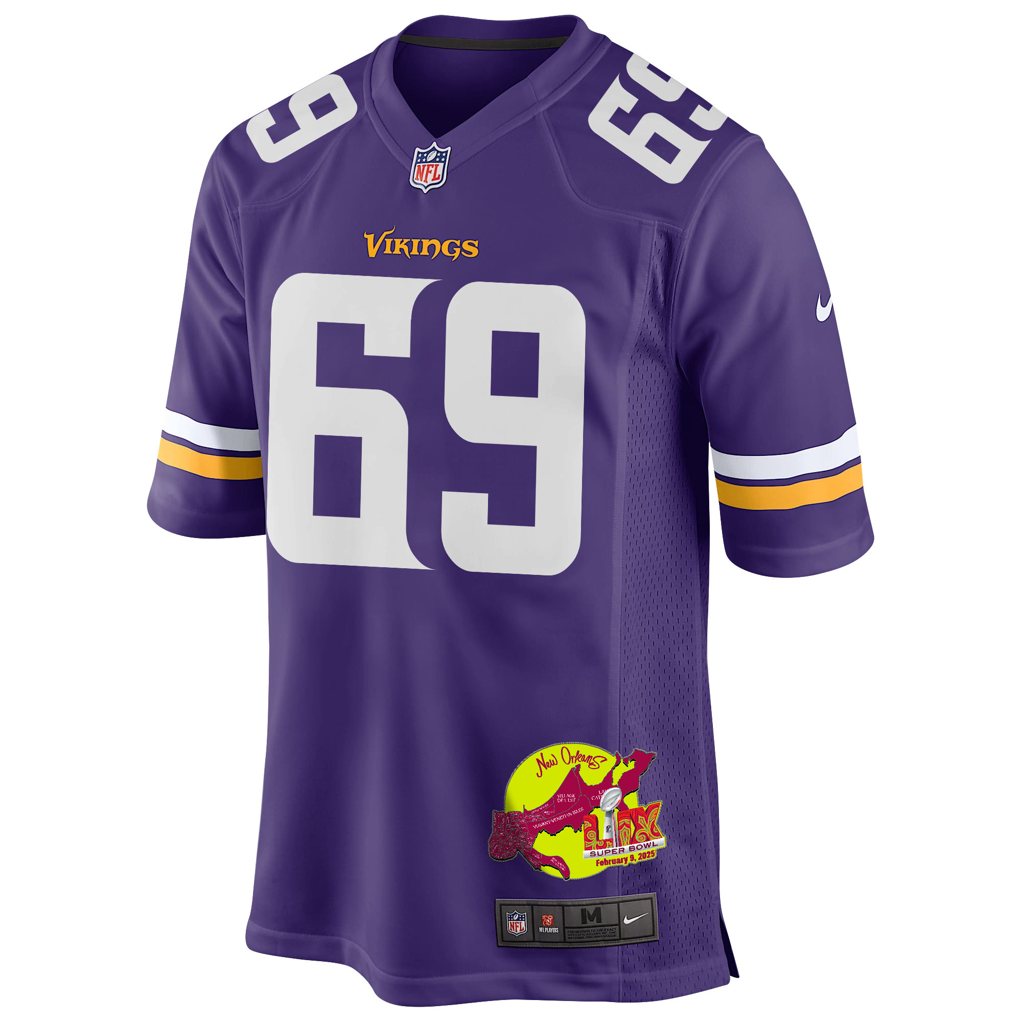Dan Feeney #69 Minnesota Vikings Super Bowl LIX Game Jersey - Men's | Purple - Image 3