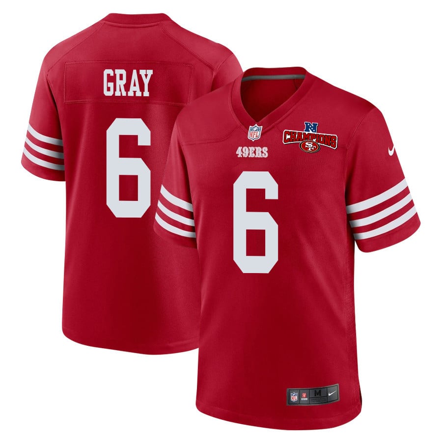 Danny Gray #6 San Francisco 49ers Game Jersey - Men's | Scarlet