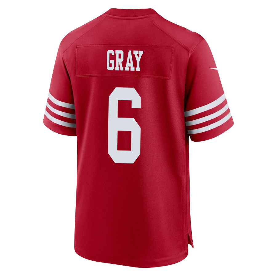 Danny Gray #6 San Francisco 49ers Super Bowl LVIII Patch Game Jersey - Men's | Scarlet - Image 3