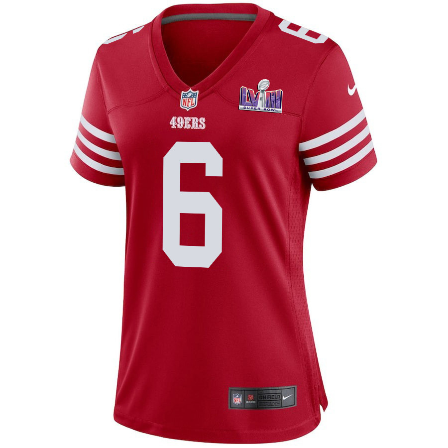 Alternative view of Danny Gray #6 San Francisco 49ers Super Bowl LVIII Patch Game Jersey - Women's | Scarlet
