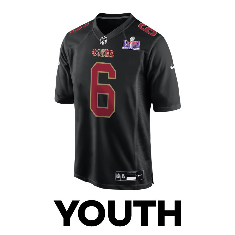 Alternative view of Danny Gray #6 San Francisco 49ers Super Bowl LVIII Patch Game Jersey - Youth | Carbon Black
