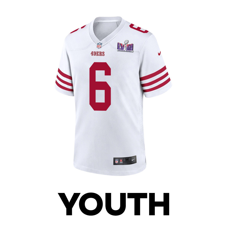 Alternative view of Danny Gray #6 San Francisco 49ers Super Bowl LVIII Patch Game Jersey - Youth | White