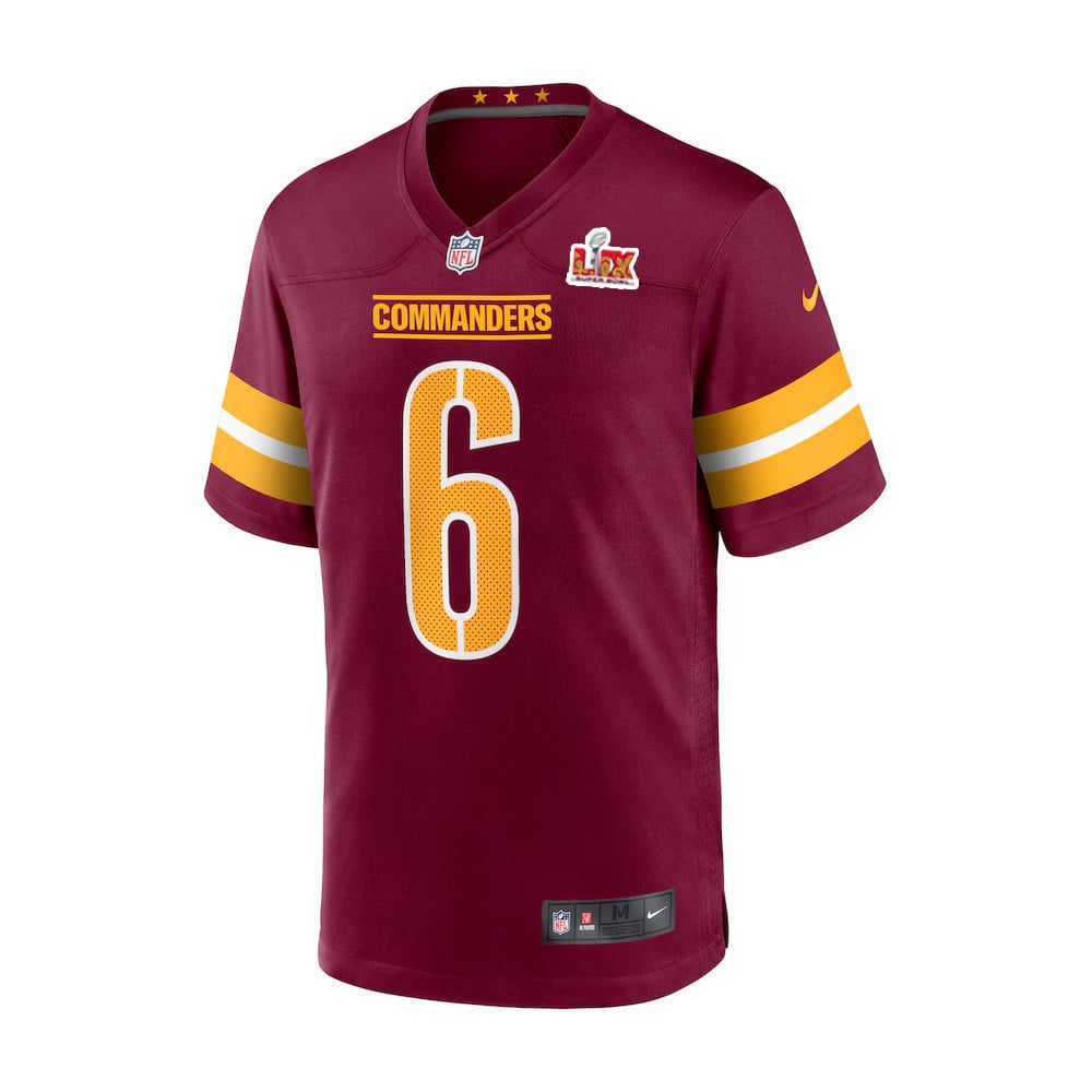 Alternative view of Dante Fowler Jr. #6 Washington Commanders Super Bowl LIX Game Jersey - Youth | Burgundy