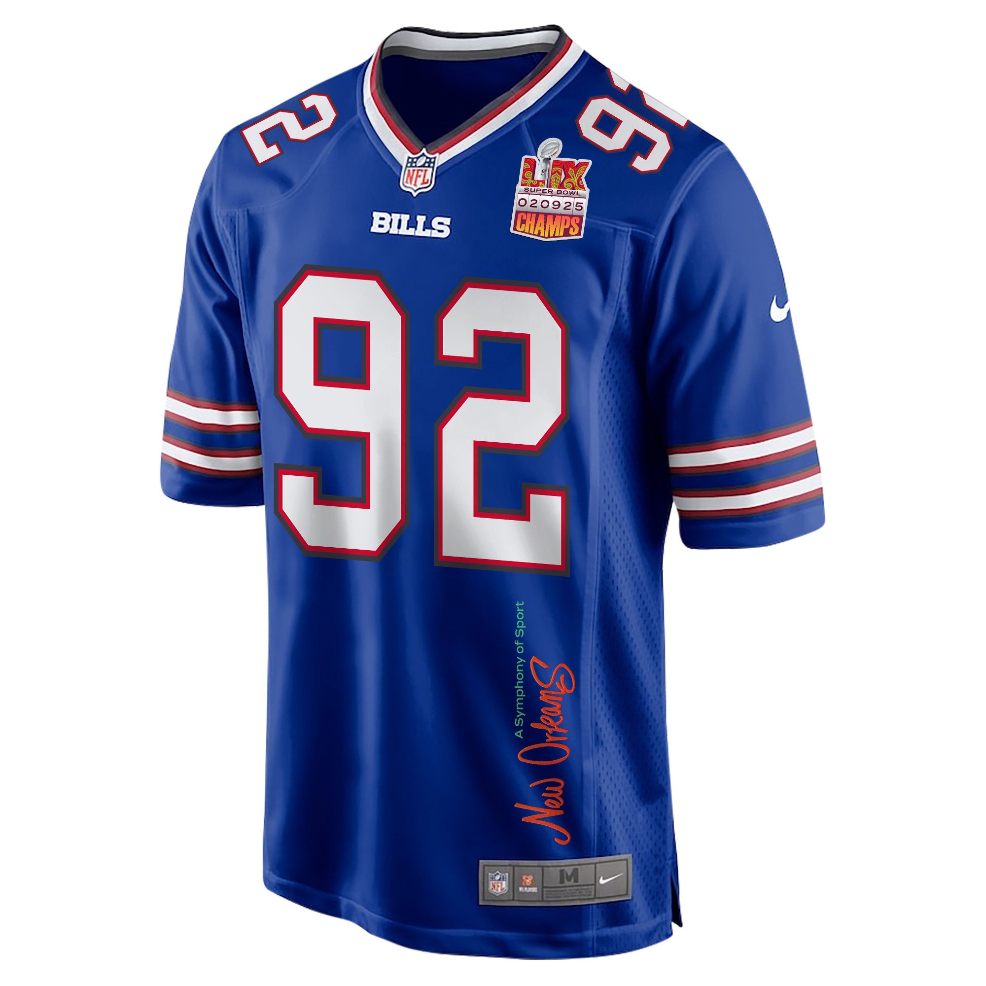 DaQuan Jones #92 Buffalo Bills Super Bowl LIX Champions Patch Game Jersey - Men's | Royal - Image 3