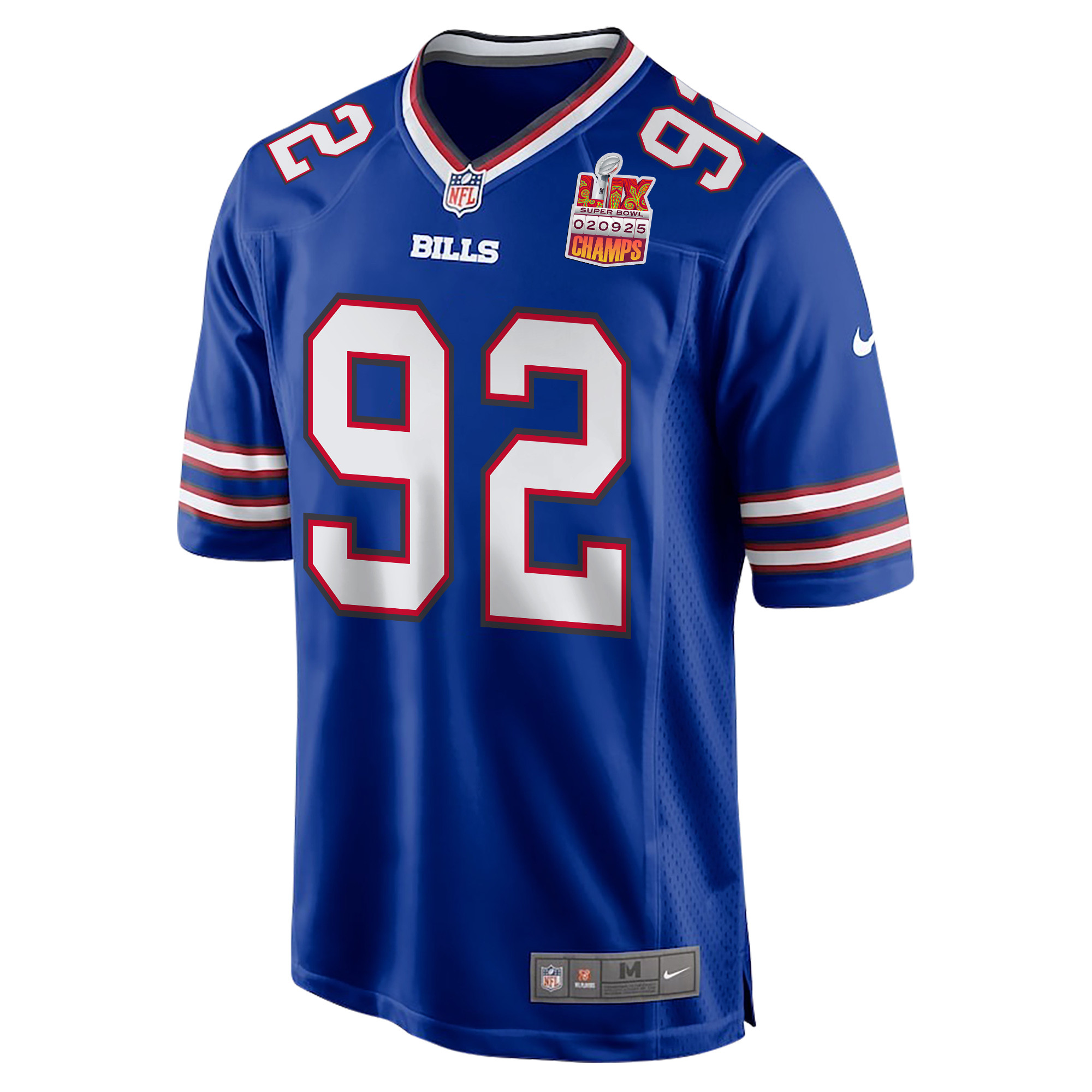 DaQuan Jones #92 Buffalo Bills Super Bowl LIX Champions Patch Game Jersey - Men's | Royal - Image 3