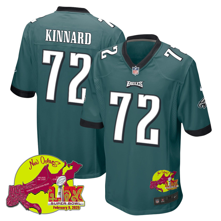 Darian Kinnard #72 Philadelphia Eagles Super Bowl LIX Game Jersey - Men's | Midnight Green