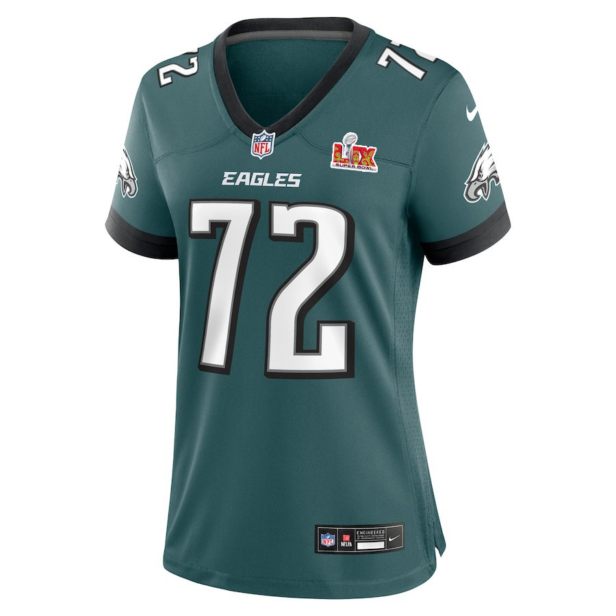 Alternative view of Darian Kinnard #72 Philadelphia Eagles Super Bowl LIX Game Jersey - Women's | Midnight Green