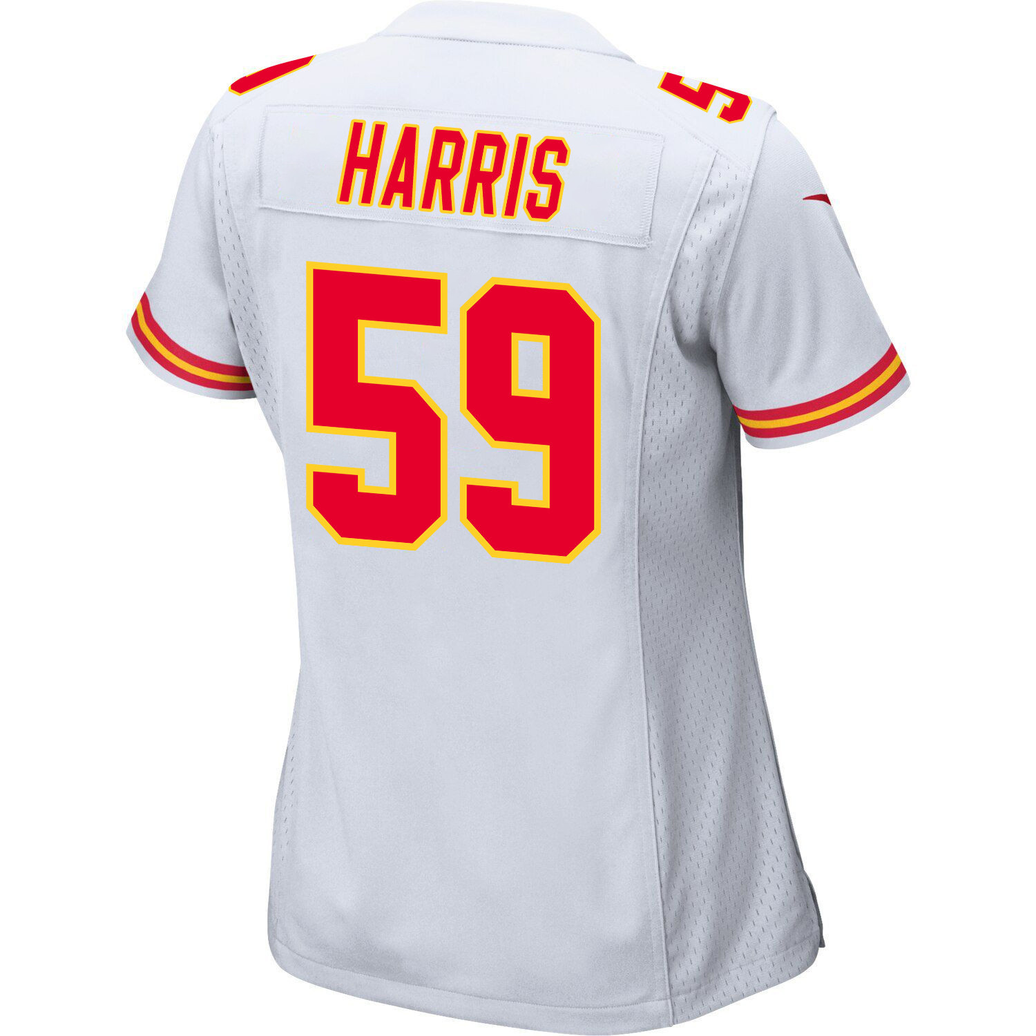 Darius Harris #59 Kansas City Chiefs Super Bowl LVIII Champions 4 Stars Patch Game Jersey - Women's | White - Image 3