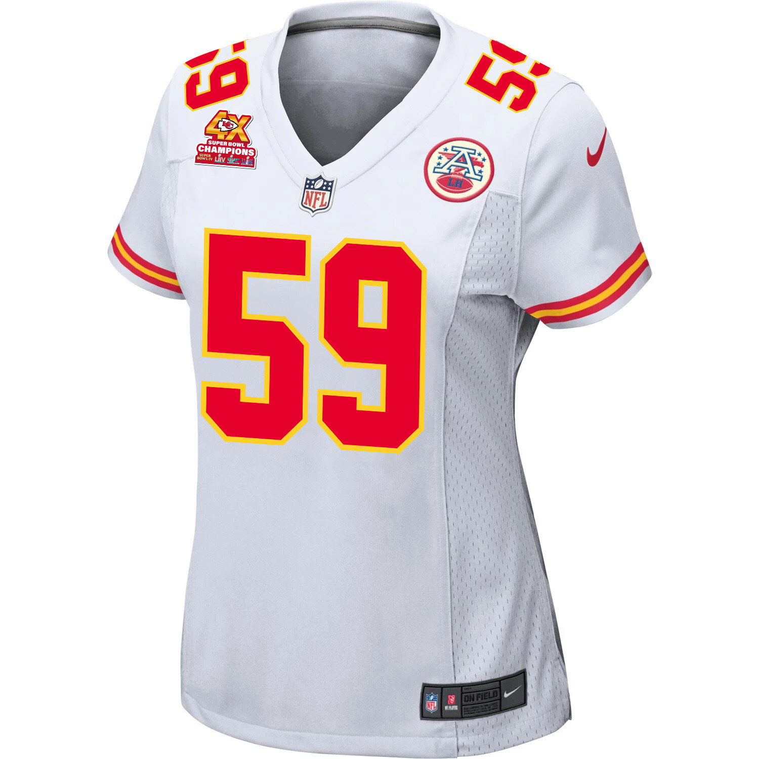 Alternative view of Darius Harris #59 Kansas City Chiefs Super Bowl LVIII Champions 4X Game Jersey - Women's | White