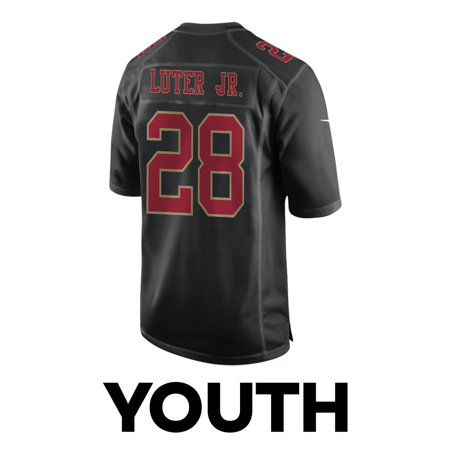 Darrell Luter Jr. #28 San Francisco 49ers Super Bowl LVIII Patch Game Jersey - Youth | Carbon Black - Image 3