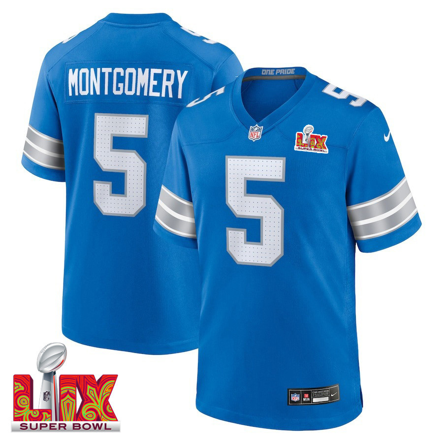 David Montgomery #5 Detroit Lions Super Bowl LIX Game Jersey - Men's | Blue