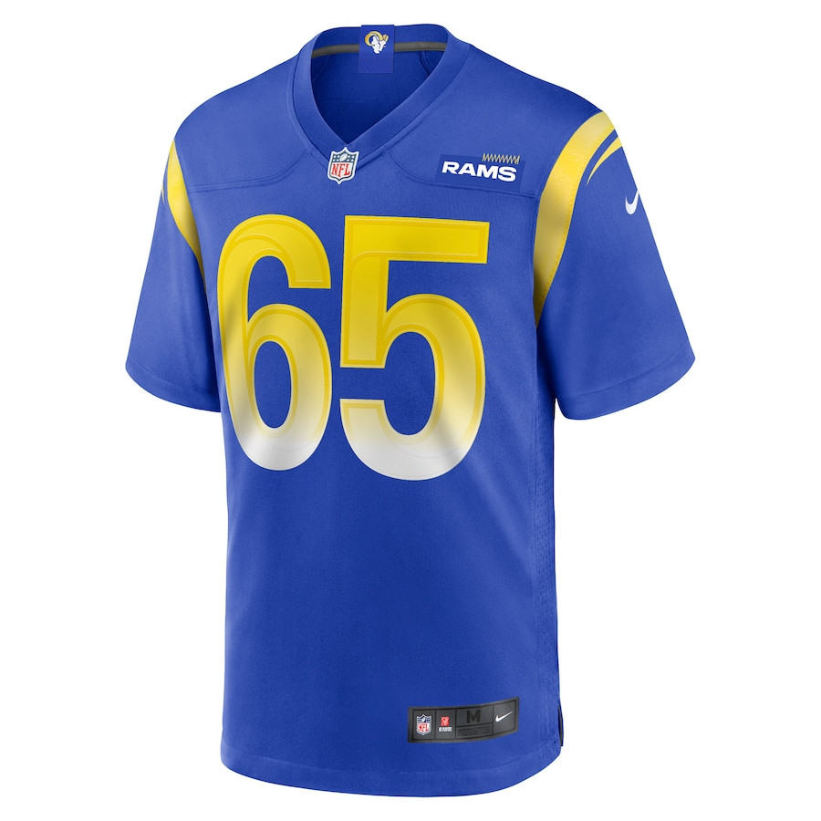 Alternative view of David Olajiga #65 Los Angeles Rams Game Jersey - Men's | Royal