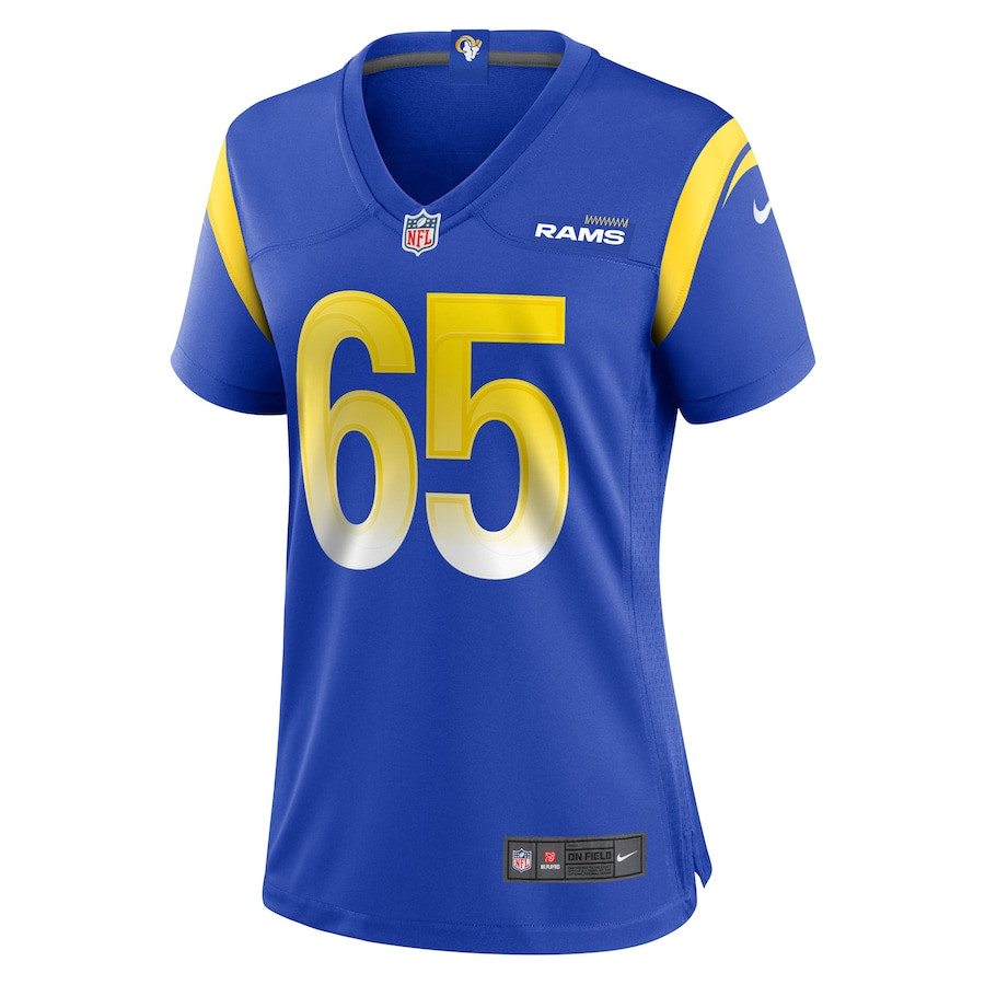 Alternative view of David Olajiga #65 Los Angeles Rams Game Jersey - Women's | Royal