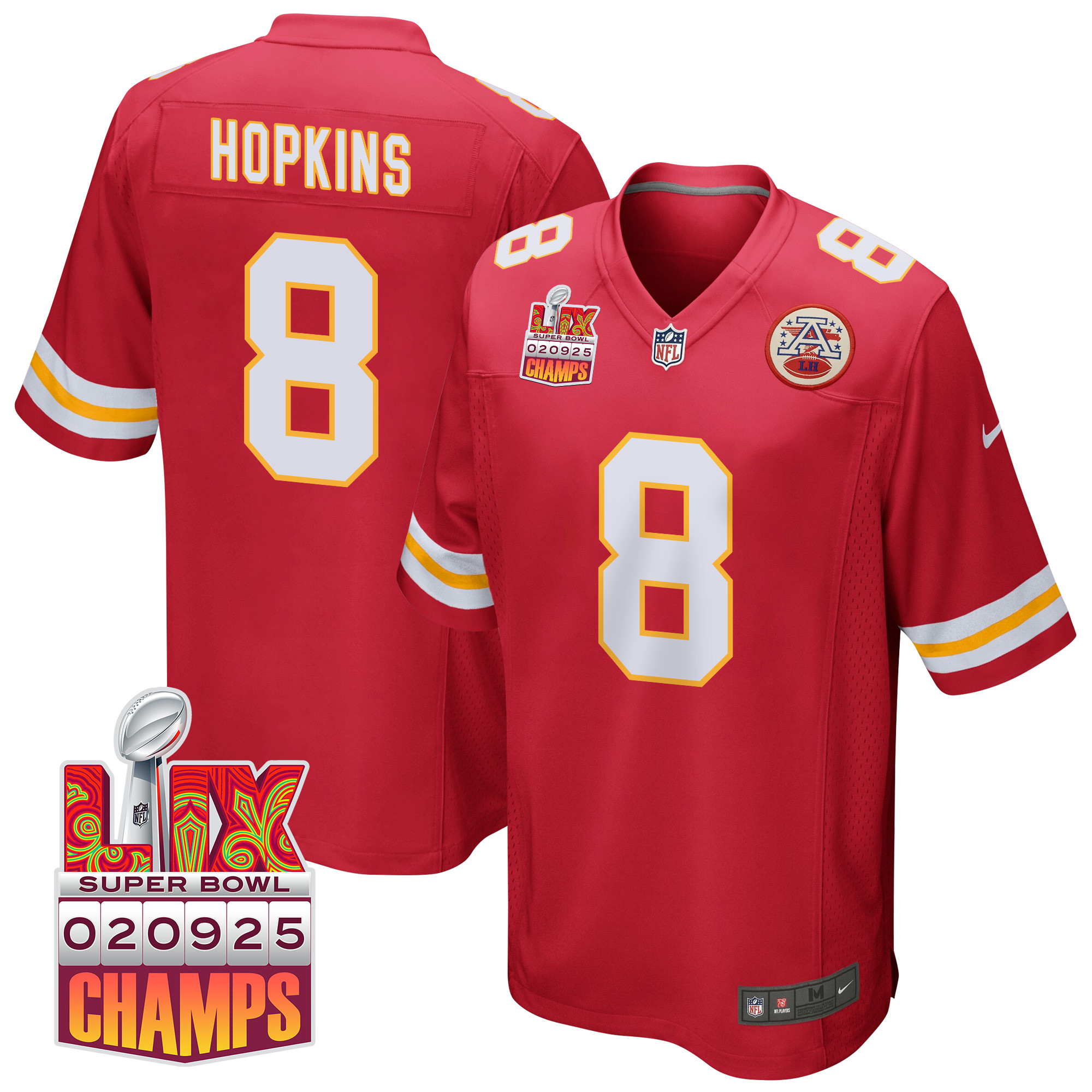 DeAndre Hopkins #8 Kansas City Chiefs Super Bowl LIX Champions Patch Game Jersey - Men's | Red