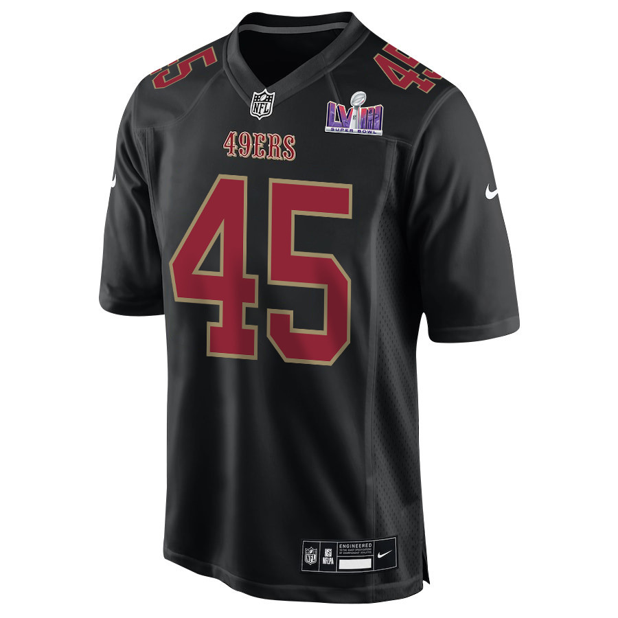 Alternative view of Demetrius Flannigan-Fowles #45 San Francisco 49ers Super Bowl LVIII Patch Game Jersey - Men's | Carbon Black