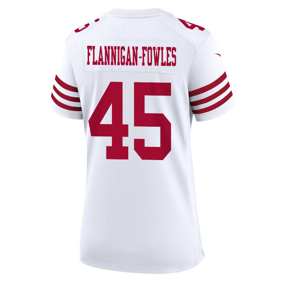 Demetrius Flannigan-Fowles #45 San Francisco 49ers Super Bowl LVIII Patch Game Jersey - Women's | White - Image 3