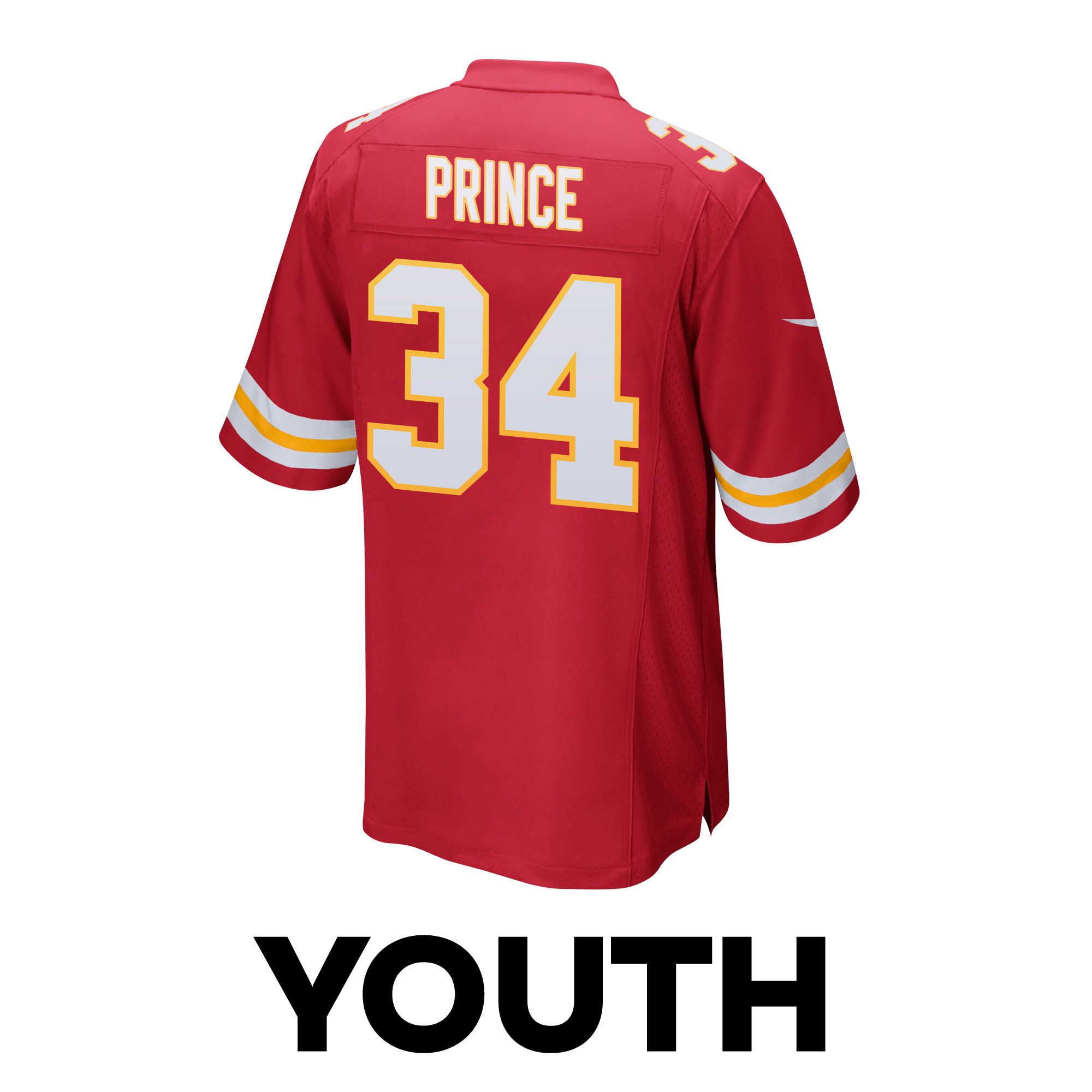 Deneric Prince #34 Kansas City Chiefs Super Bowl LVIII Champions 4 Stars Patch Game Jersey - Youth | Red - Image 3
