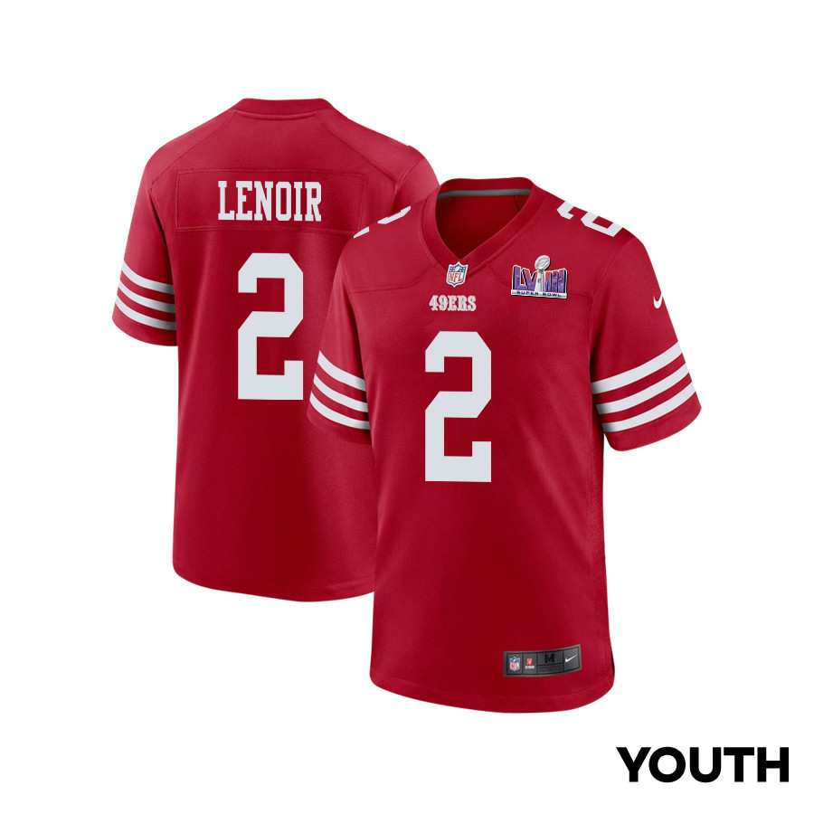 Deommodore Lenoir #2 San Francisco 49ers Super Bowl LVIII Patch Game Jersey - Youth | Scarlet