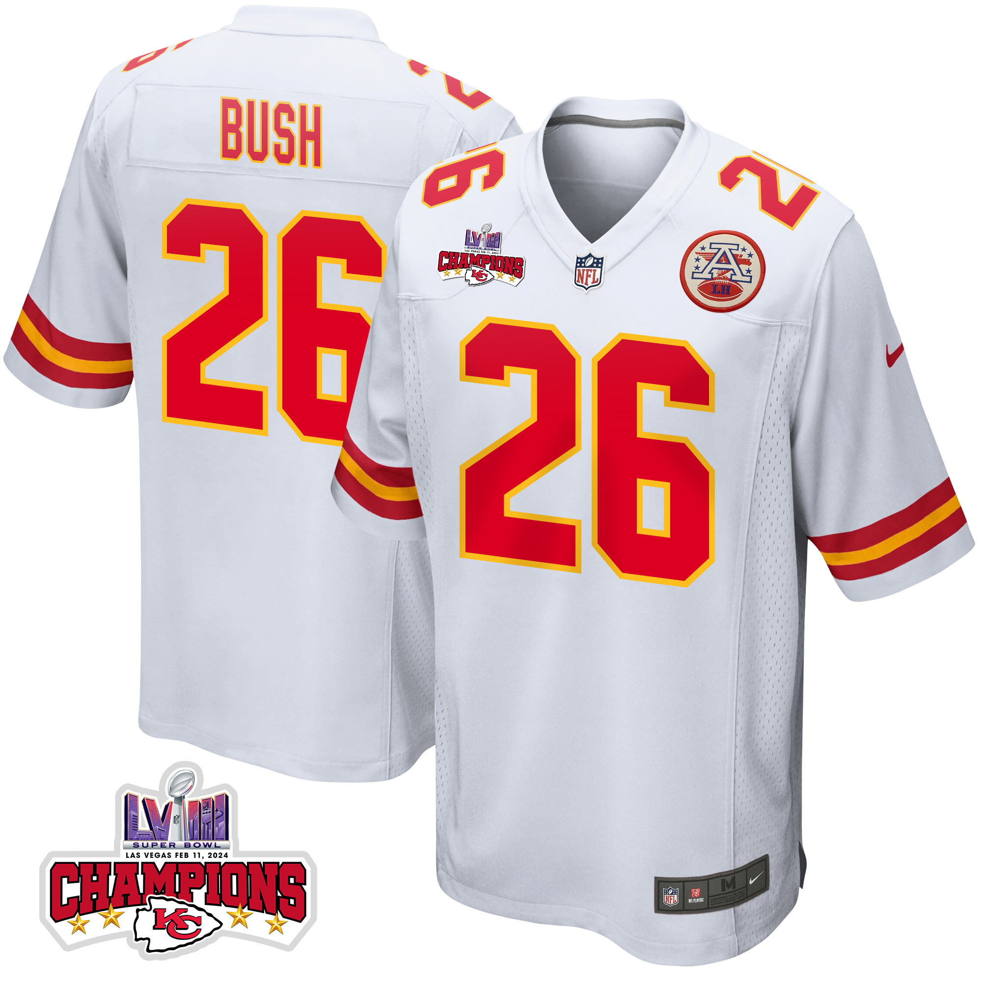 Deon Bush #26 Kansas City Chiefs Super Bowl LVIII Champions 4 Stars Patch Game Jersey - Men's | White