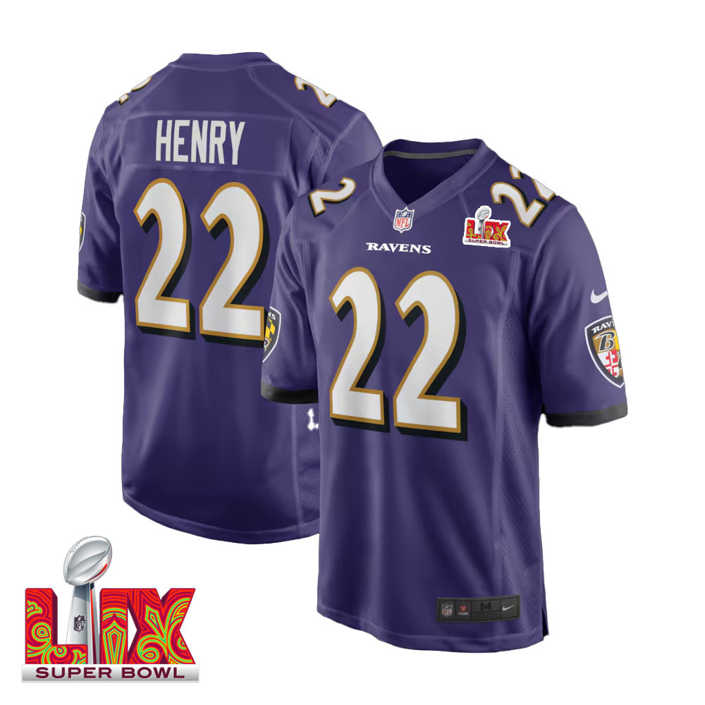 Derrick Henry #22 Baltimore Ravens Super Bowl LIX Game Jersey - Men's | Purple