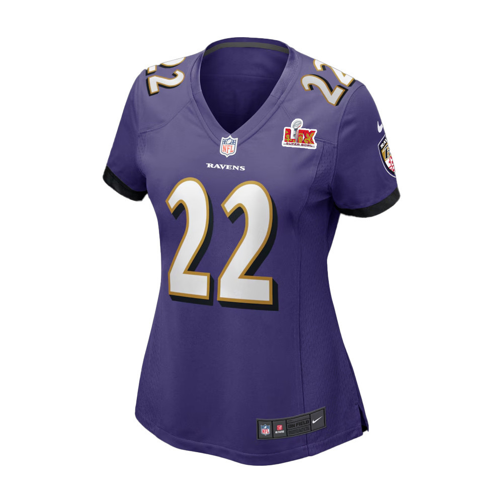 Alternative view of Derrick Henry #22 Baltimore Ravens Super Bowl LIX Game Jersey - Women's | Purple
