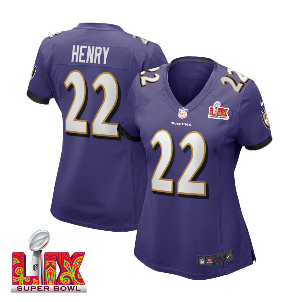 Derrick Henry #22 Baltimore Ravens Super Bowl LIX Game Jersey - Women's | Purple