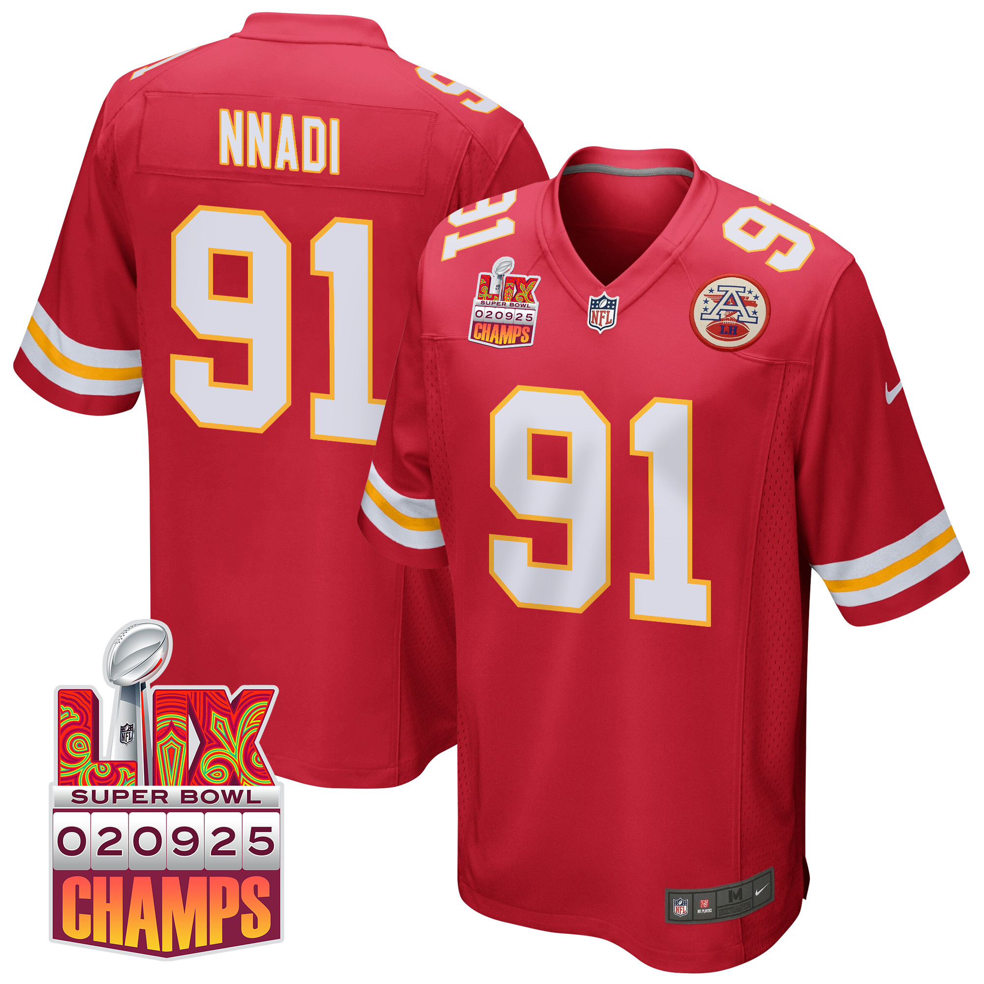 Derrick Nnadi #91 Kansas City Chiefs Super Bowl LIX Champions Patch Game Jersey - Men's | Red