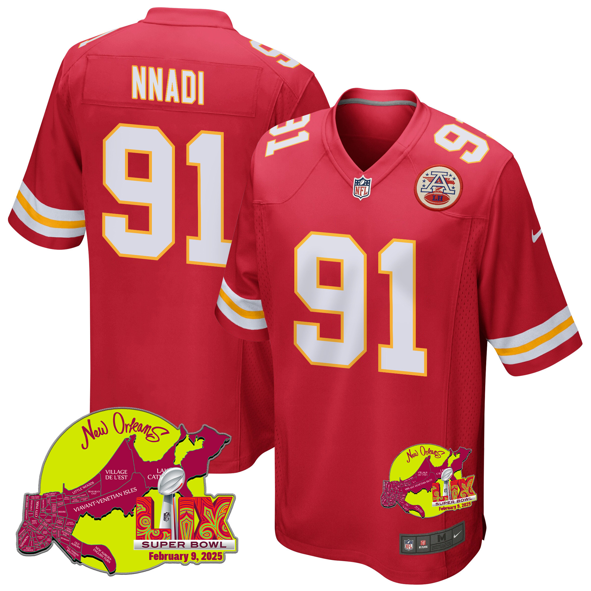 Derrick Nnadi #91 Kansas City Chiefs Super Bowl LIX Game Jersey - Men's | Red