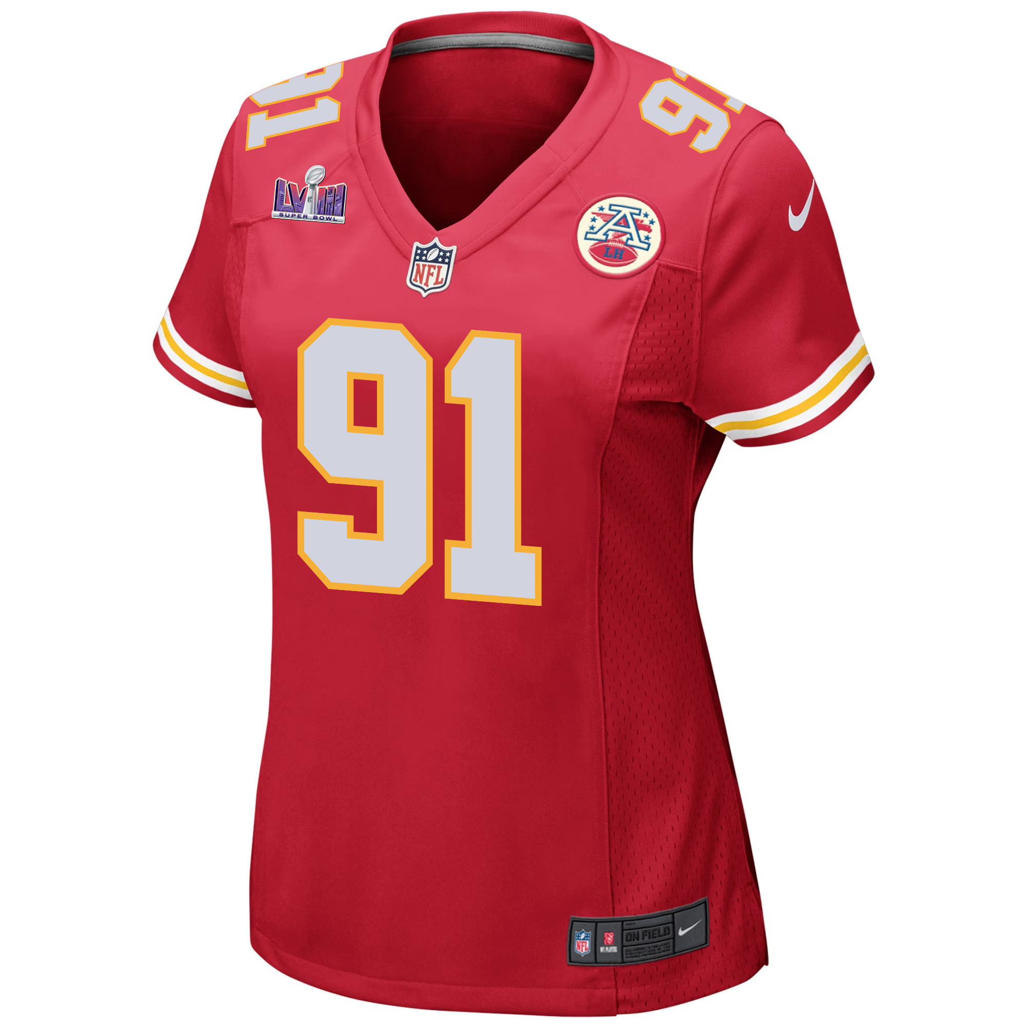 Alternative view of Derrick Nnadi #91 Kansas City Chiefs Super Bowl LVIII Patch Game Jersey - Women's | Red