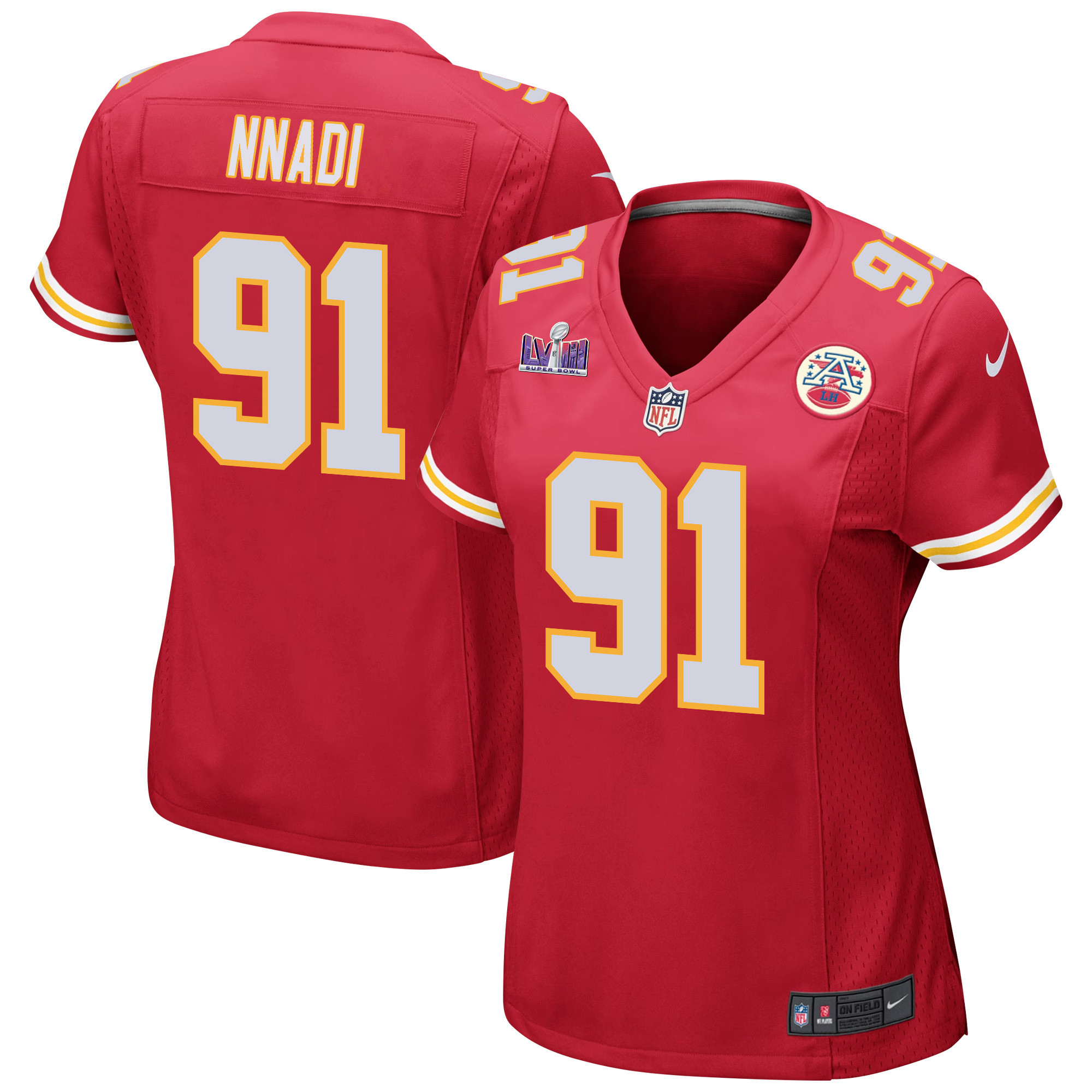 Derrick Nnadi #91 Kansas City Chiefs Super Bowl LVIII Patch Game Jersey - Women's | Red