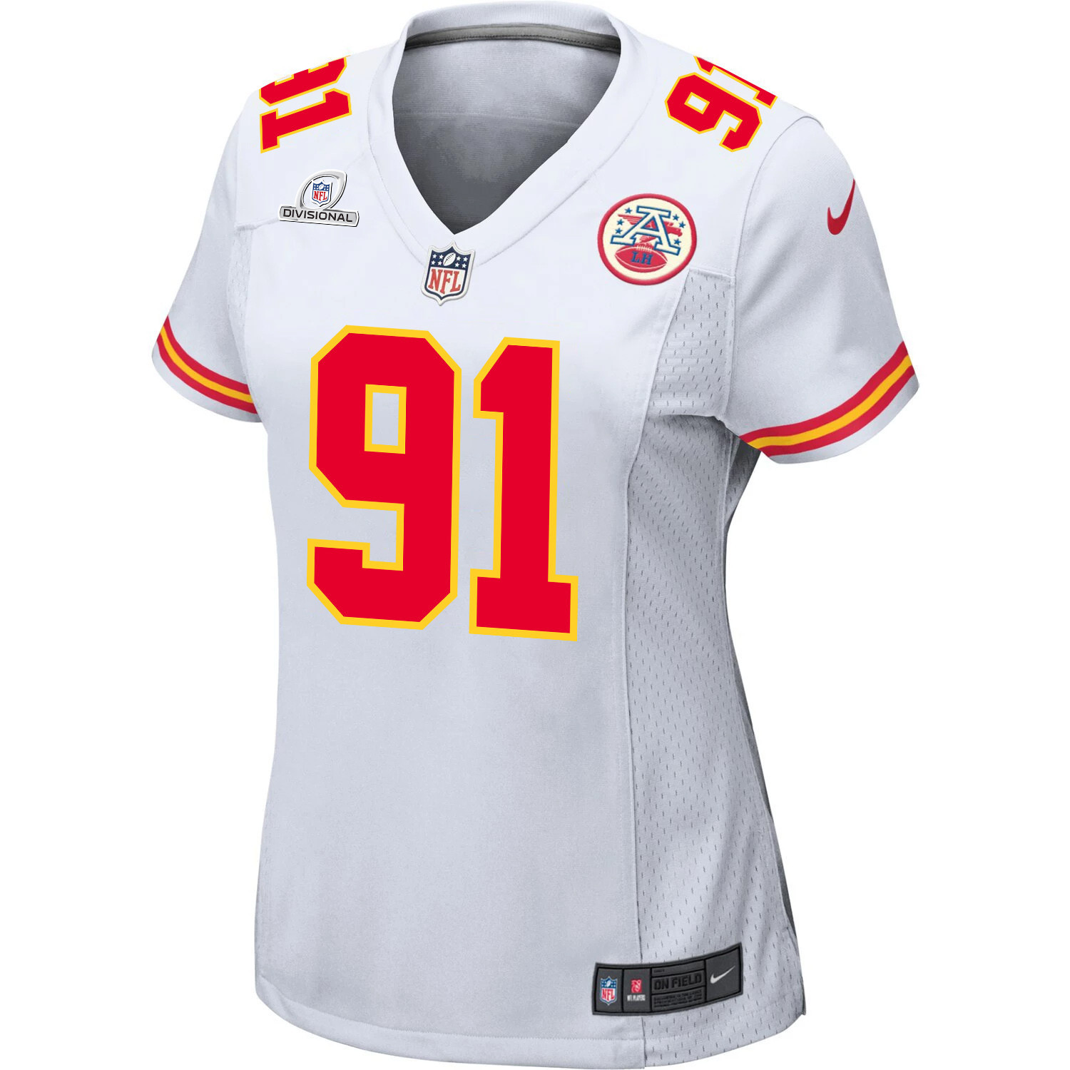 Alternative view of Derrick Nnadi #91 Kansas City Chiefs Super Bowl LVIII Patch Game Jersey - Women's | White