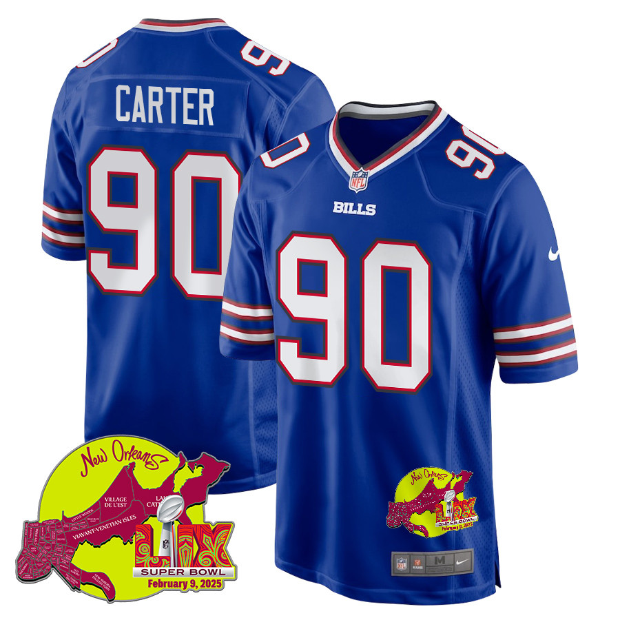 DeWayne Carter #90 Buffalo Bills Super Bowl LIX Game Jersey - Men's | Royal
