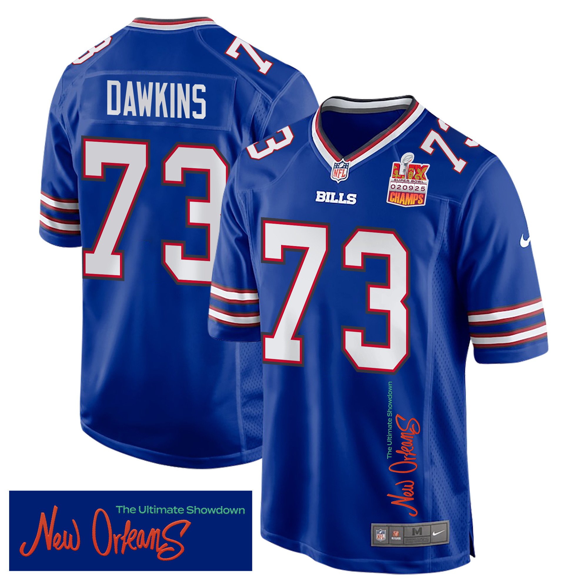 Dion Dawkins #73 Buffalo Bills Super Bowl LIX Champions Patch Game Jersey - Men's | Royal
