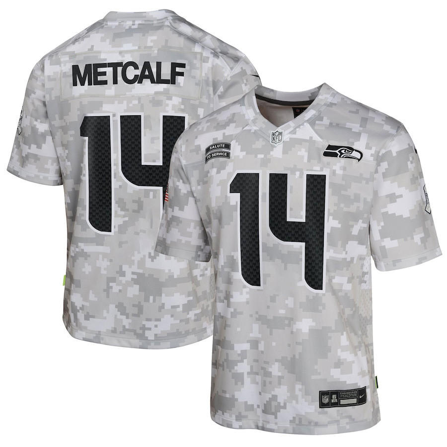 DK Metcalf #14 Seattle Seahawks Salute To Service Game Jersey - Youth | Arctic Camo